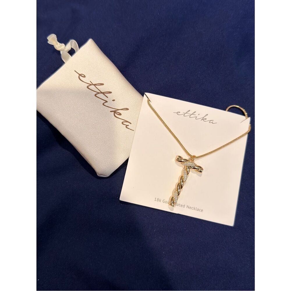 ettika Gold T Pendant Necklace with Sparkling Accents